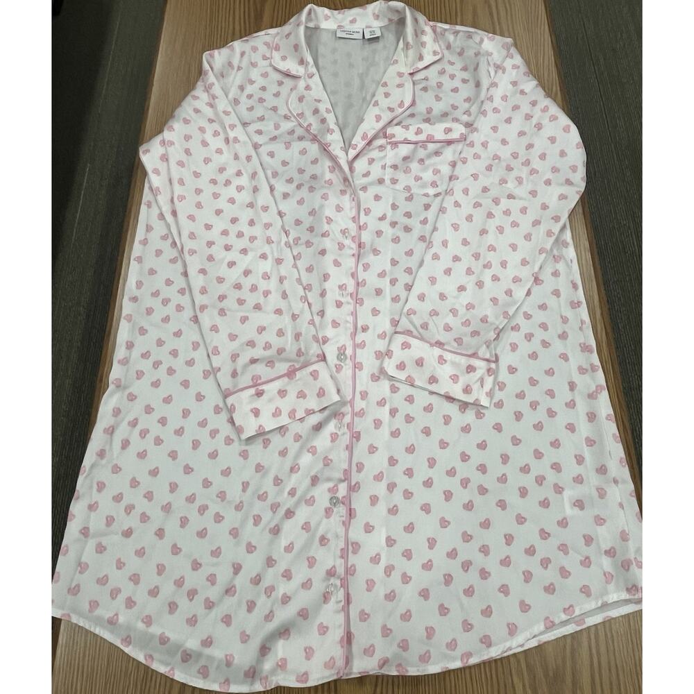 Tabitha Webb Heart Print Button-Down Sleepshirt Pink Women's M